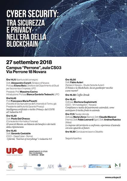 Conferenza a Novara su Bitcoin, Privacy e Sicurezza