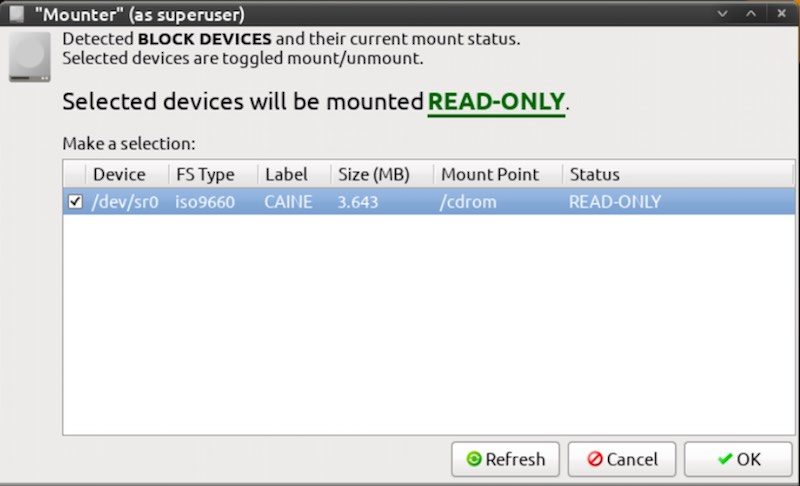 CAINE Linux mounter per i dischi in read only o read write
