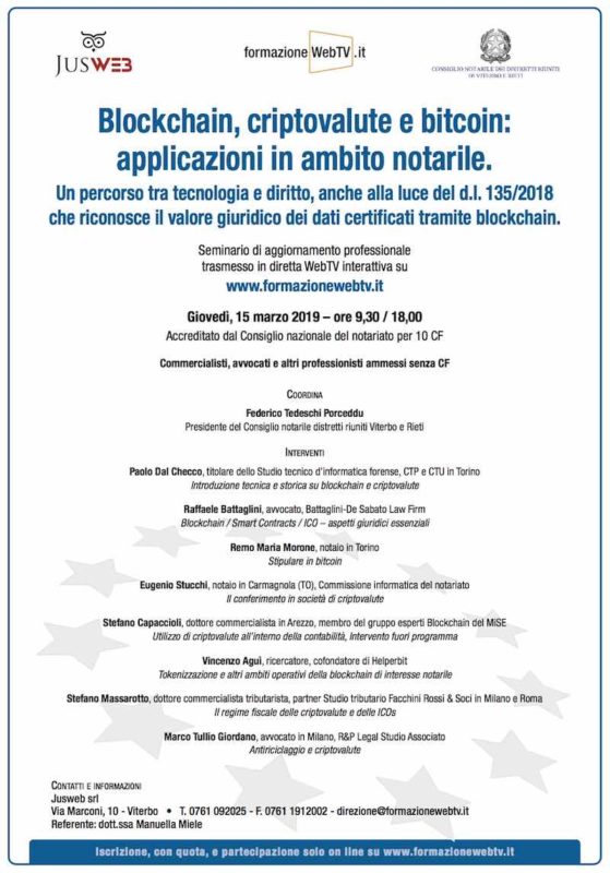 Convegno su blockchain per Consiglio Notarile di Viterbo