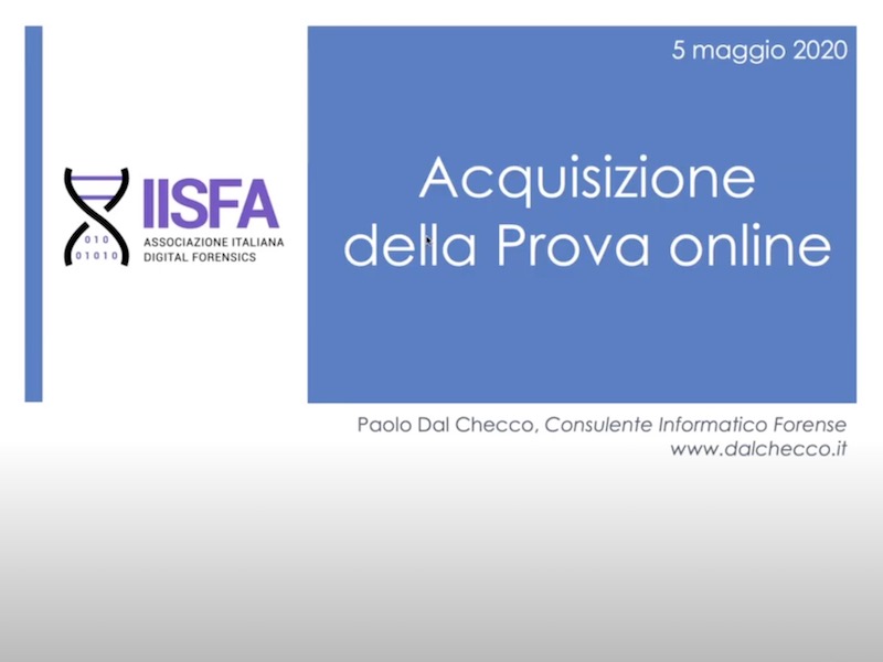 Seminario IISFA su acquisizione forense di siti web e prove online