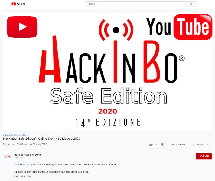 Canale youtube di HackInBo Safe Edition