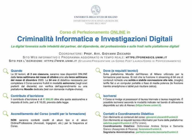 Corso di Perfezionamento in Criminalità Informatica e Investigazioni Digitali