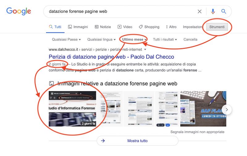 Datazione forense di pubblicazione di pagine e siti web