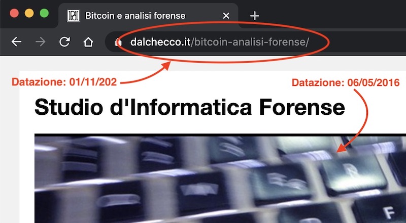Perizia di datazione di pubblicazione siti web