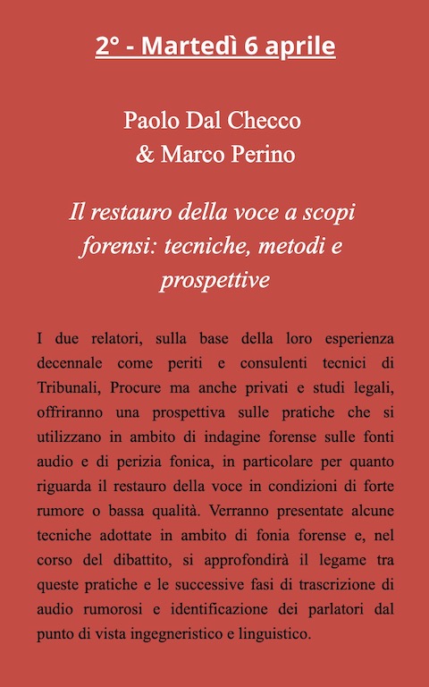 Audio Forense e Restauro Audio nell'ambito di Perizia Fonica