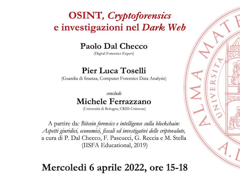 OSINT, Cryptocurrency Forensics e Indagini nel Dark Web