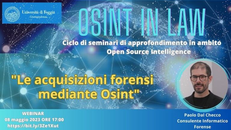 Seminario per Università di Foggia su Digital Forensics e OSINT