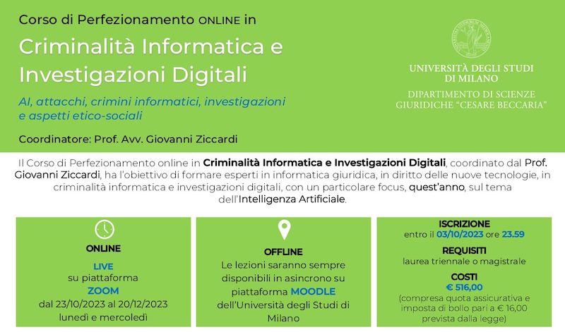 Corso di Perfezionamento in Criminalità Informatica e Investigazioni Digitali 2023