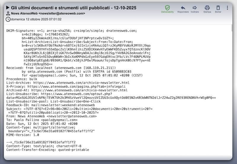 Intestazione RFC822 di un messaggio di posta elettronica o header RFC822