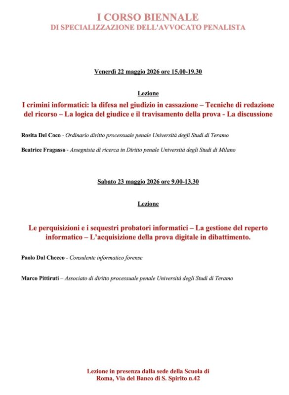 Corso Biennale di Specializzazione Avvocato Penalista a Roma