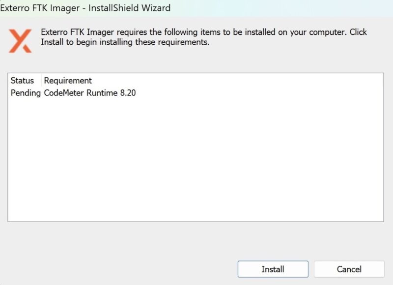 FTK Imager Free richiede installazione del servizio di licensing CodeMeter