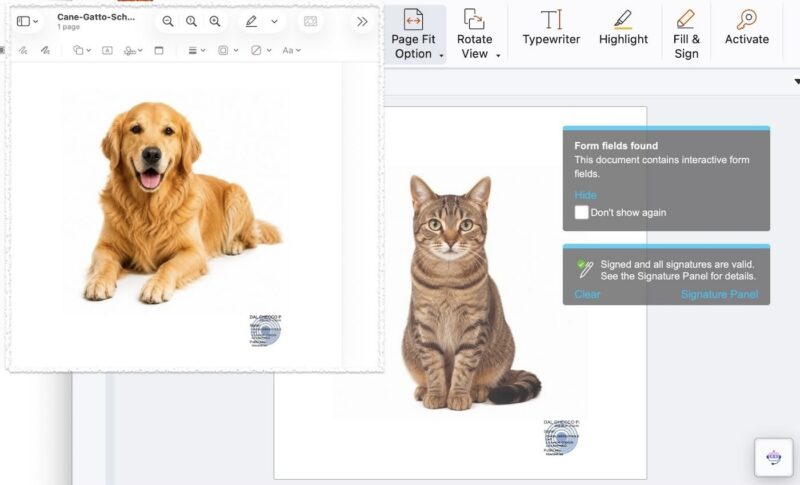PDF di Schrodinger firmato con firma digitale qualificata, cane e gatto firmati contemporaneamente